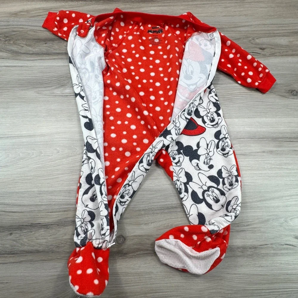 Disney Minnie Mouse‎ Baby Girls Fleece Footed Pajamas Sleepers 18M Red White